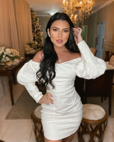 Vestido elegante de fiesta blanco de manga larga para cóctel Y5335